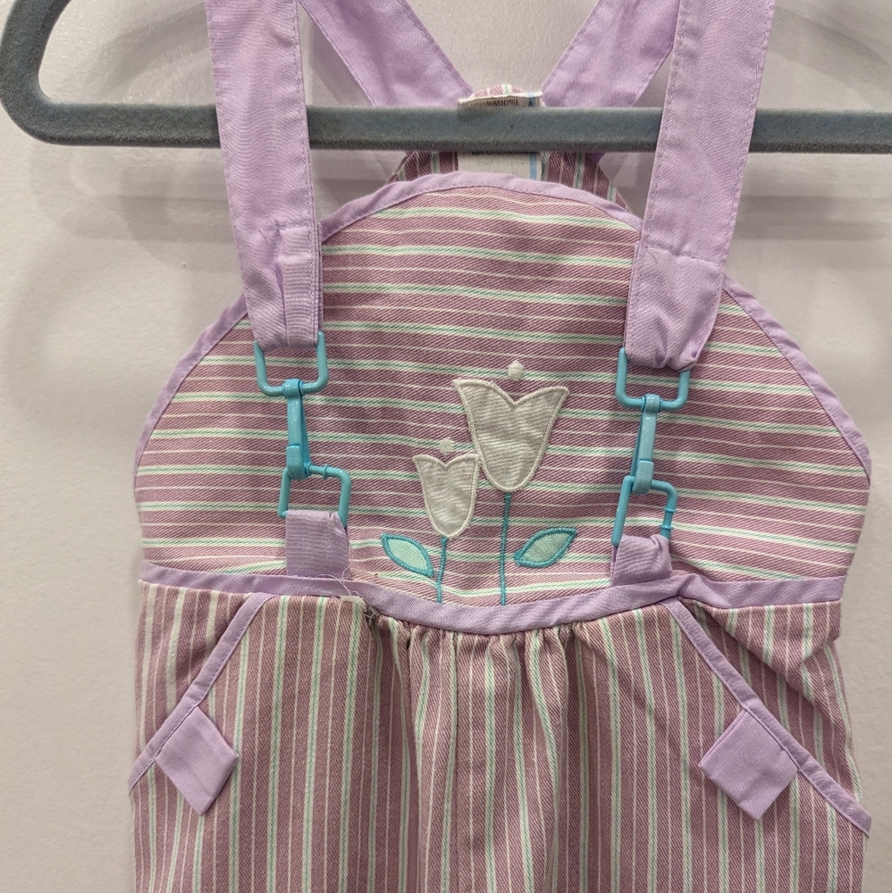 VINTAGE 80s baby girl lavender striped bib overalls pinafore romper VINTAGE 80s - Picture 2 of 7